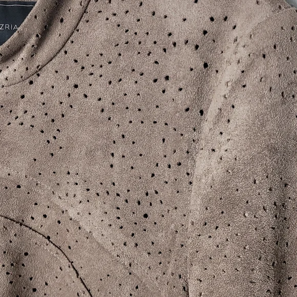 BCBGMaxAzria Faux Suede Jacket Moto Style Perforated Hi Lo Scalloped Front Hem - Picture 6 of 13